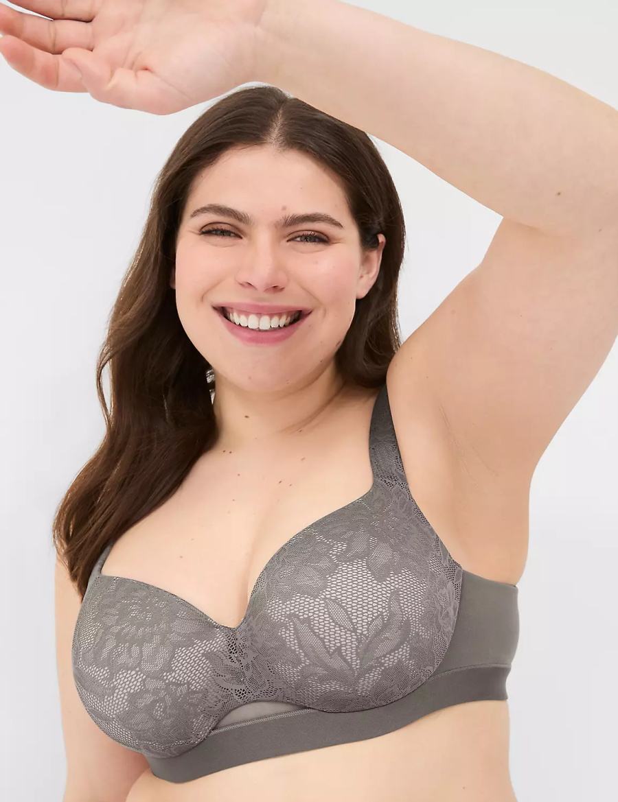 Lane Bryant Comfort Bliss Lightly Lined With Lace Women Balconette Bra Dark Grey | PZN9364HQ