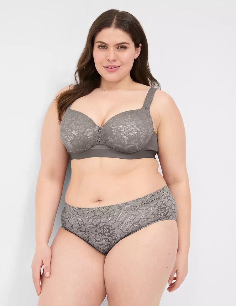 Lane Bryant Comfort Bliss Lightly Lined With Lace Women Balconette Bra Dark Grey | PZN9364HQ