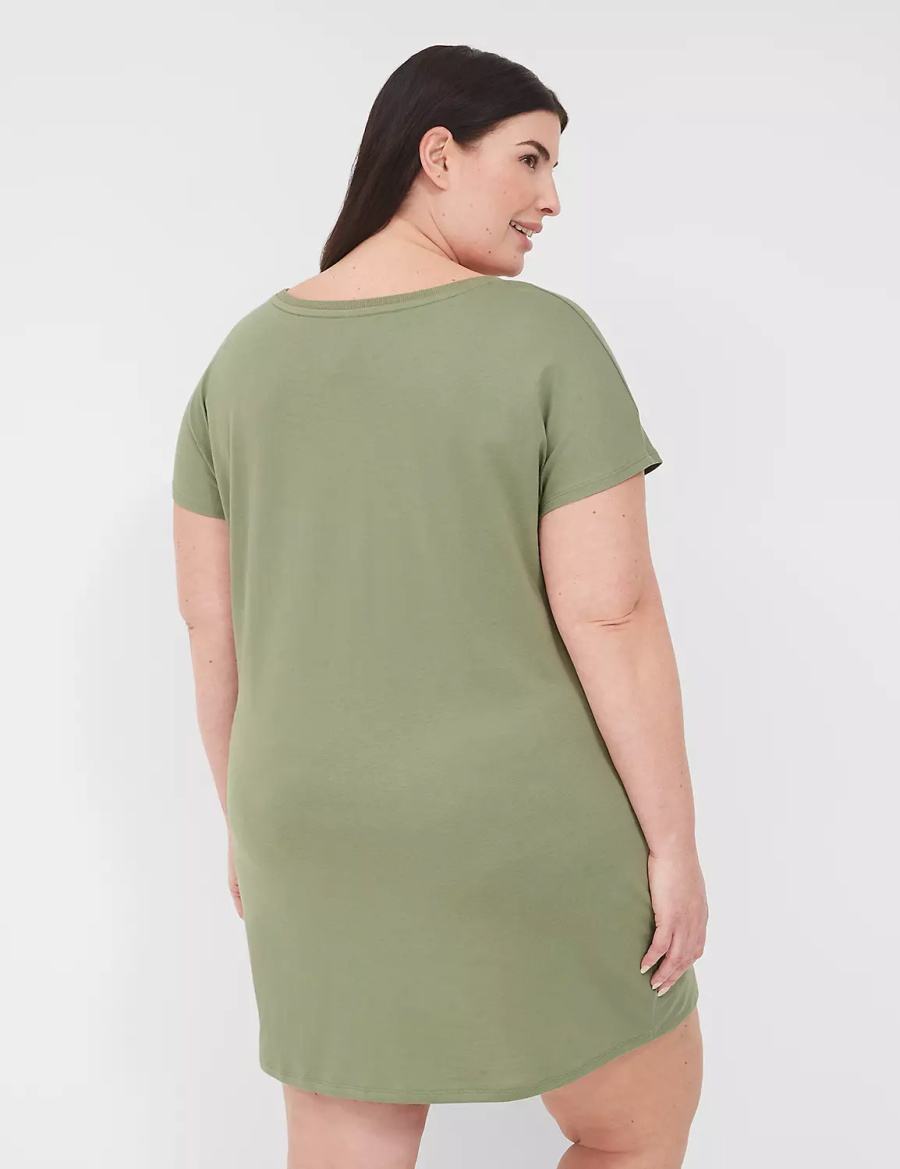 Lane Bryant Comfy Cotton Boatneck Sleepshirt Women T Shirts Green | NFI7154NR