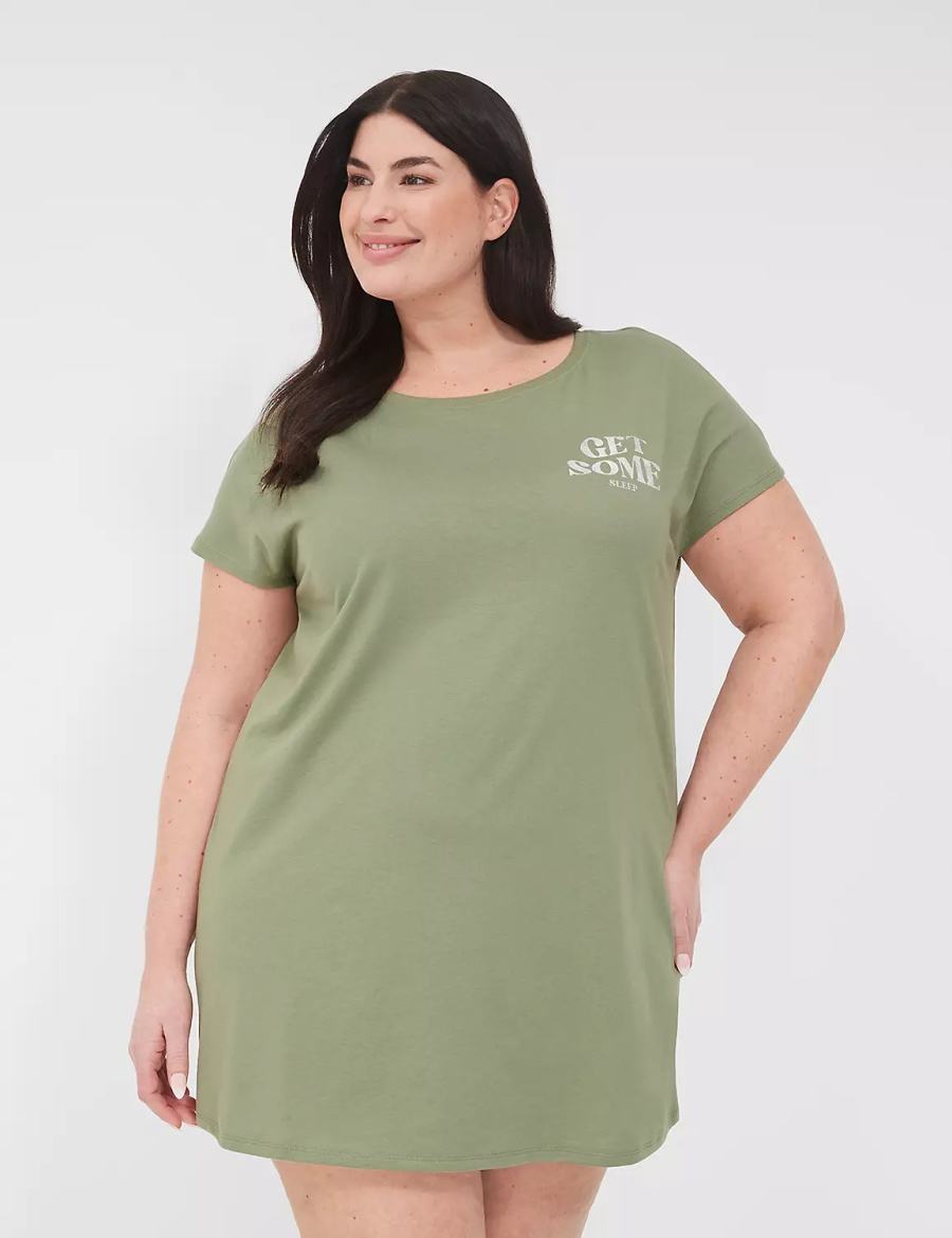 Lane Bryant Comfy Cotton Boatneck Sleepshirt Women T Shirts Green | NFI7154NR