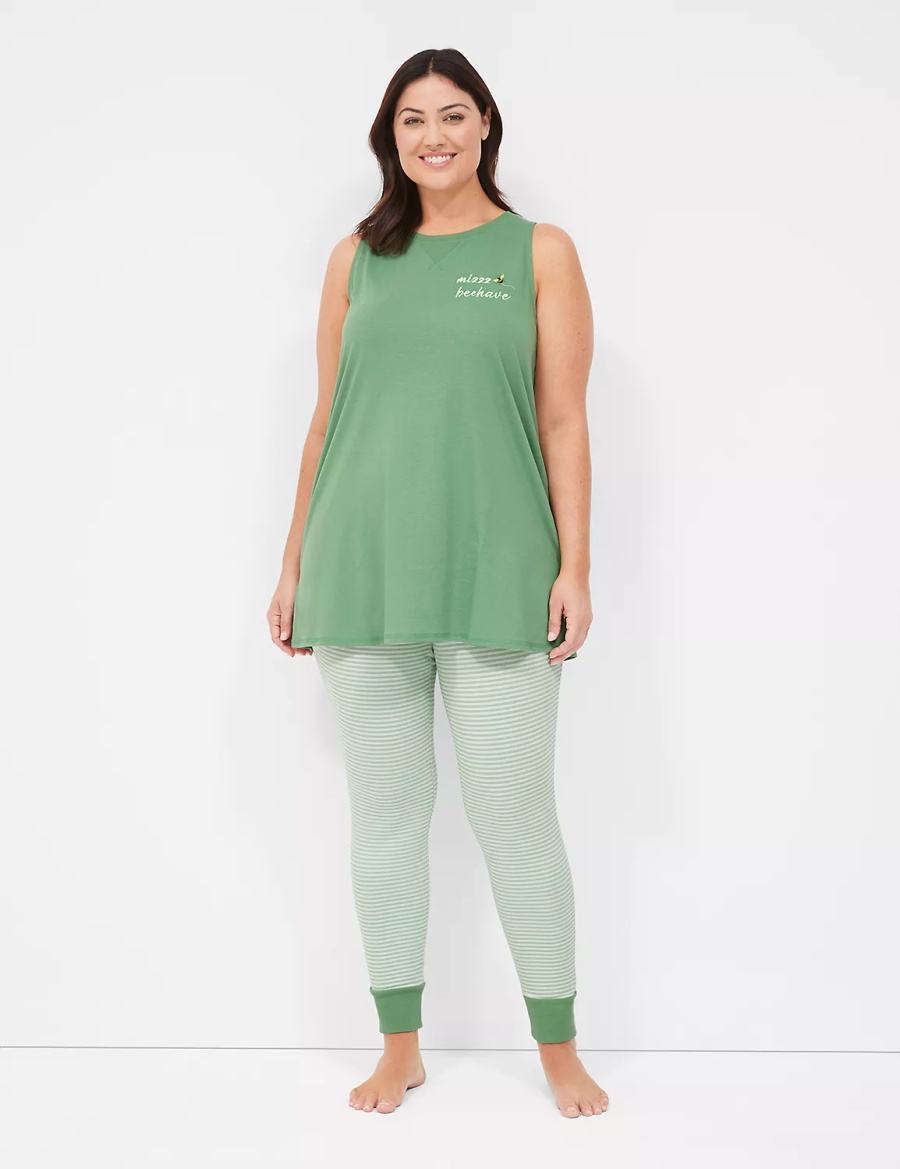 Lane Bryant Comfy Cotton Graphic Tunic & Legging PJ Set Women Pajamas Green Multicolor | GKL33KW