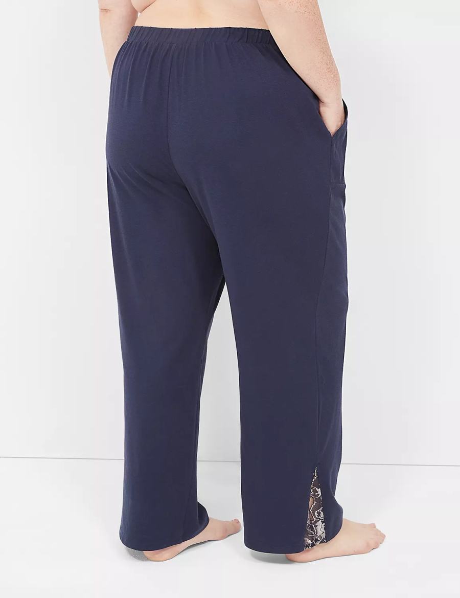 Lane Bryant Comfy Cotton Lace-Trim Block Women Pants Blue | KII4596WF