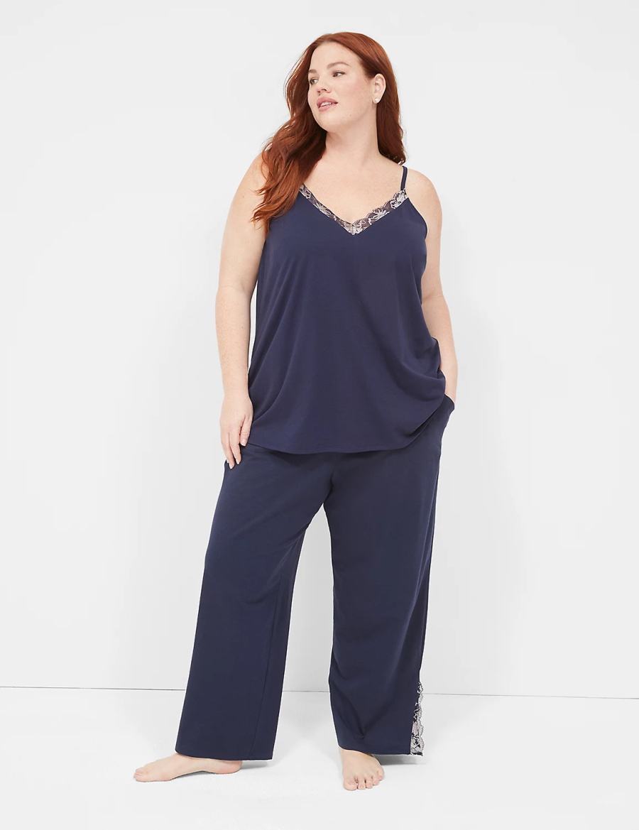 Lane Bryant Comfy Cotton Lace-Trim Block Women Pants Blue | KII4596WF