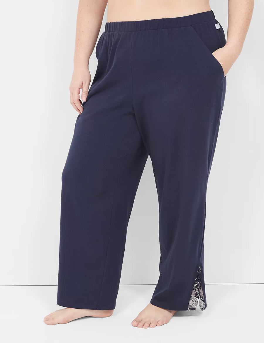 Lane Bryant Comfy Cotton Lace-Trim Block Women Pants Blue | KII4596WF