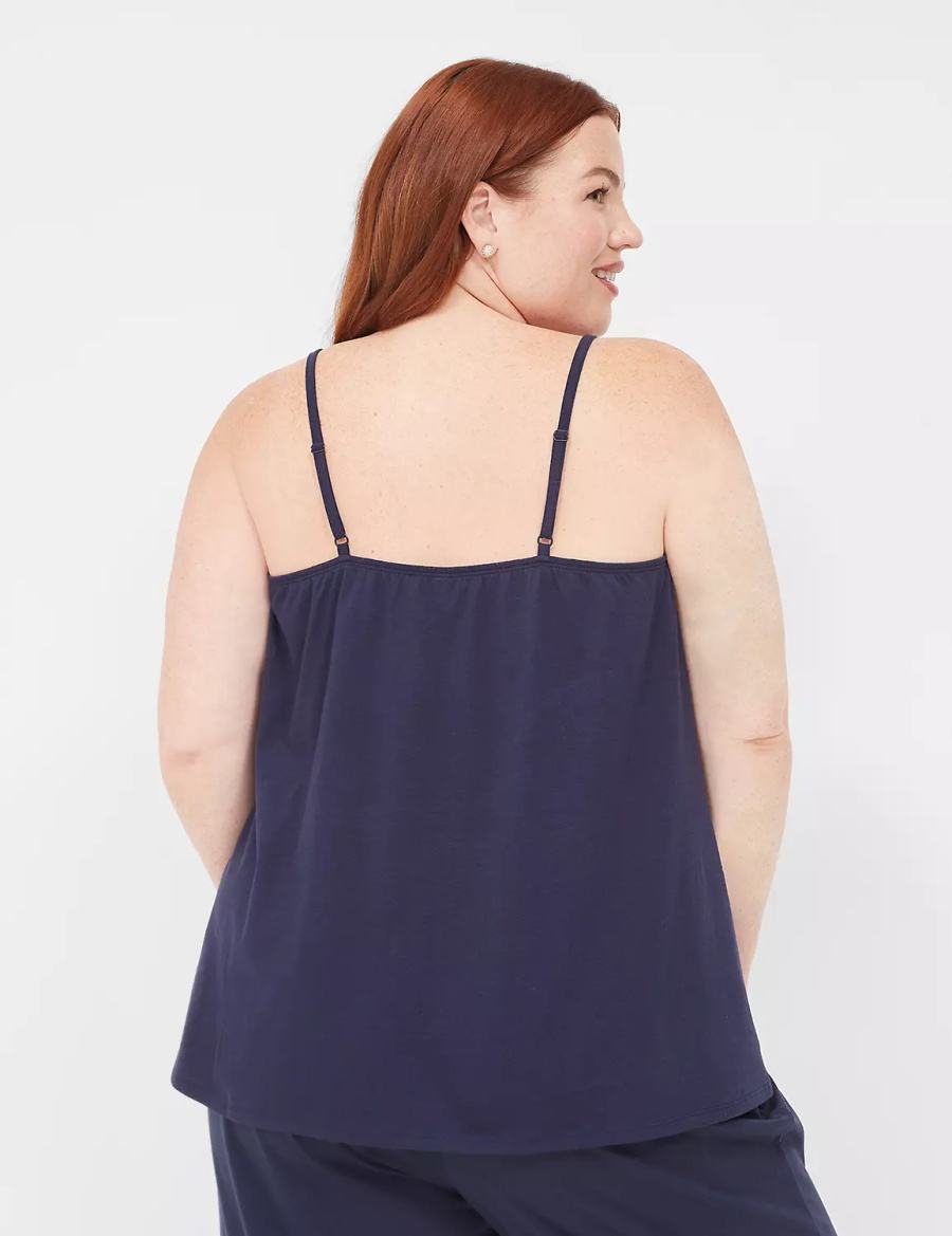 Lane Bryant Comfy Cotton Lace-Trim Cami Women Tanks Blue | JLL5470WV