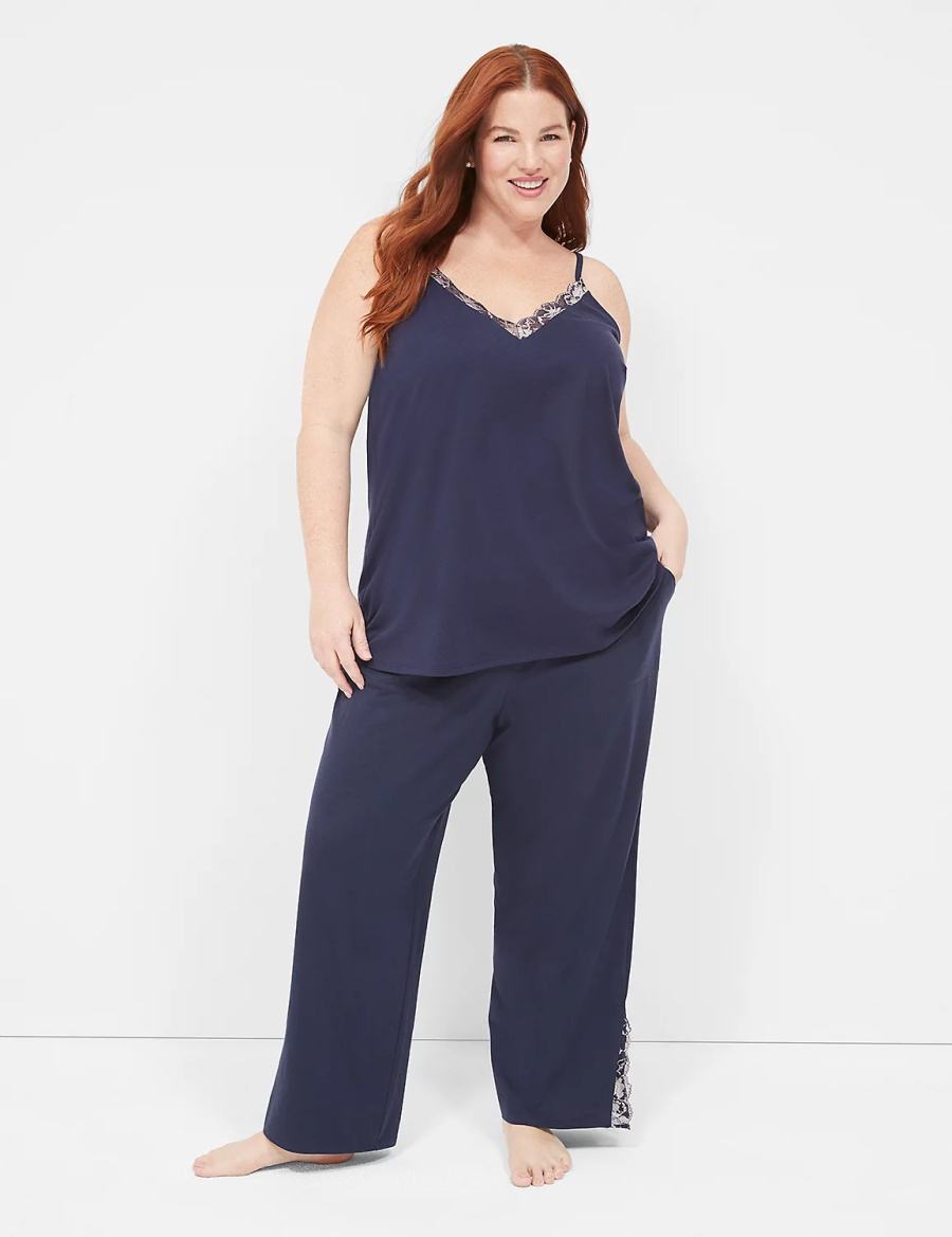 Lane Bryant Comfy Cotton Lace-Trim Cami Women Tanks Blue | JLL5470WV