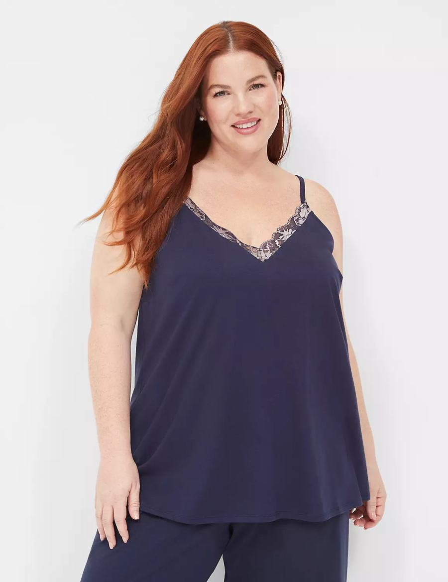 Lane Bryant Comfy Cotton Lace-Trim Cami Women Tanks Blue | JLL5470WV