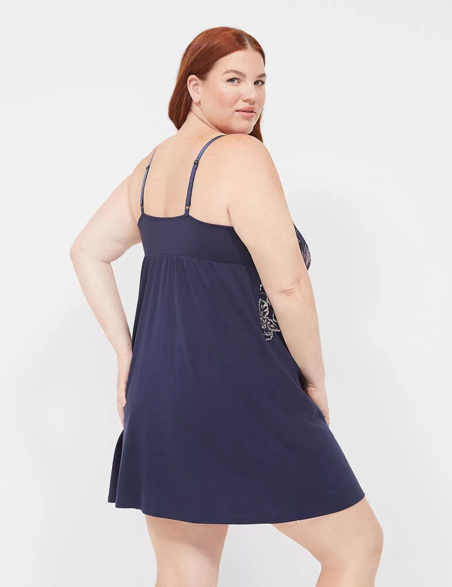 Lane Bryant Comfy Cotton Lace-Trim Chemise Women Dress Blue | GCR946KX