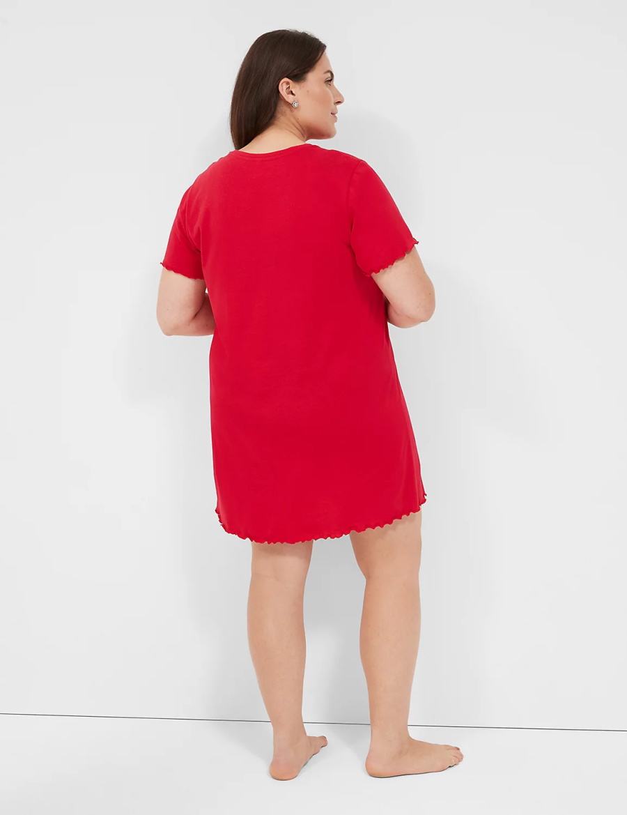 Lane Bryant Comfy Cotton Lettuce-Hem Sleepshirt Women T Shirts Red | RLE181NE