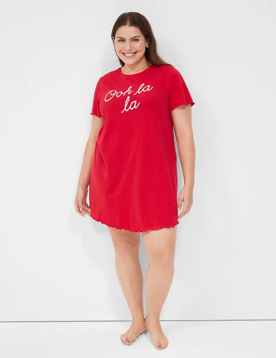 Lane Bryant Comfy Cotton Lettuce-Hem Sleepshirt Women T Shirts Red | RLE181NE