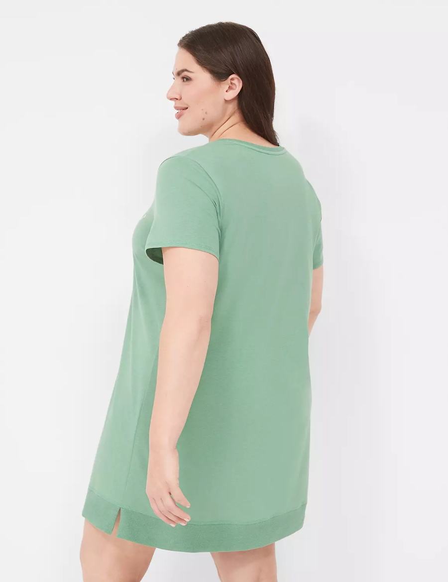 Lane Bryant Comfy Cotton Rib-Trim Sleepshirt Women T Shirts Green | DYR2852FX