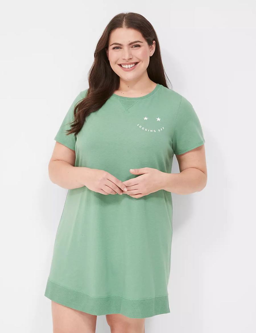 Lane Bryant Comfy Cotton Rib-Trim Sleepshirt Women T Shirts Green | DYR2852FX