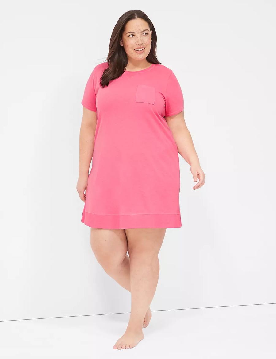 Lane Bryant Comfy Cotton Rib-Trim Sleepshirt Women T Shirts Pink | UWF2136XY