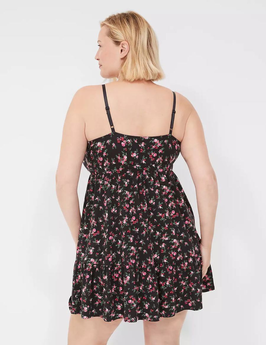 Lane Bryant Comfy Cotton Ruffle Chemise Women Dress Rose Black | TAB1295HP