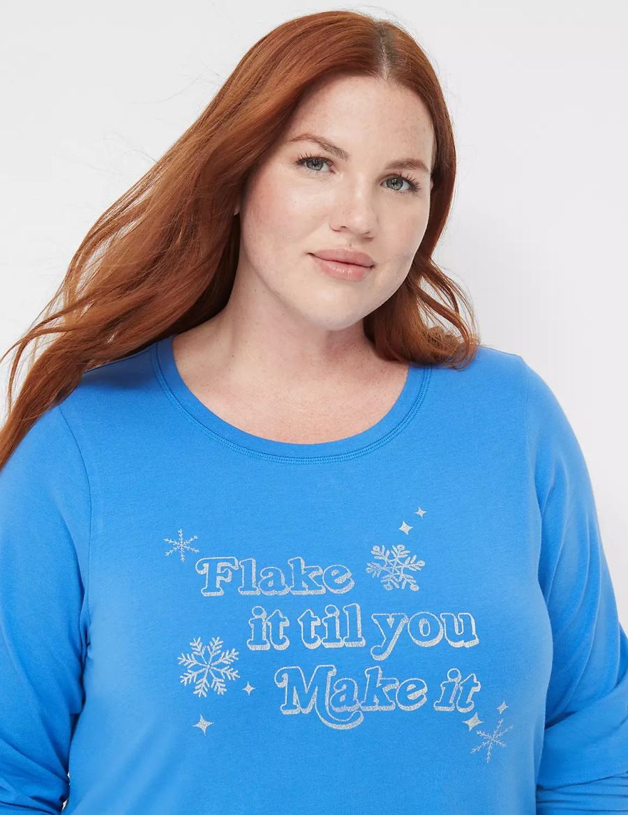 Lane Bryant Comfy Cotton Shirt & Pant PJ Set Women Pajamas Blue Multicolor | VAS6184DV