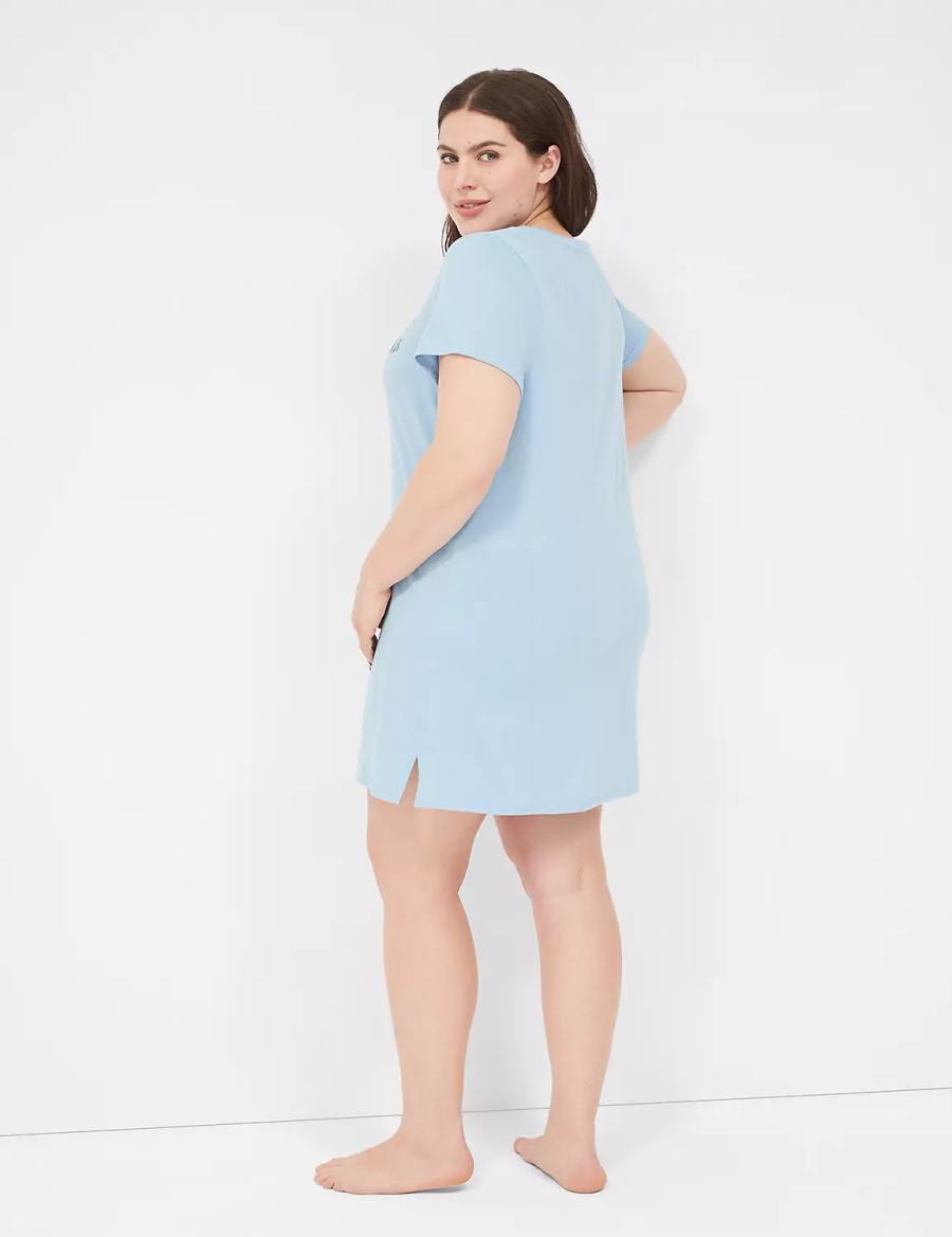 Lane Bryant Comfy Cotton Sleepshirt Women T Shirts Blue | IAM8679YM