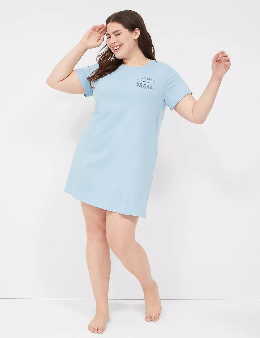 Lane Bryant Comfy Cotton Sleepshirt Women T Shirts Blue | IAM8679YM