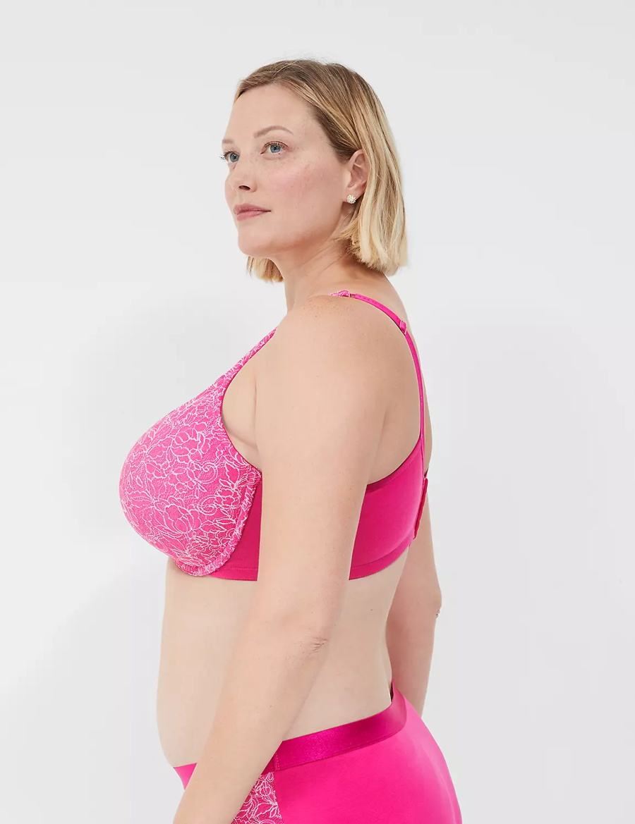 Lane Bryant Cotton Boost Plunge With Lace Women Bralettes Dark Fuchsia | EFE1389LI