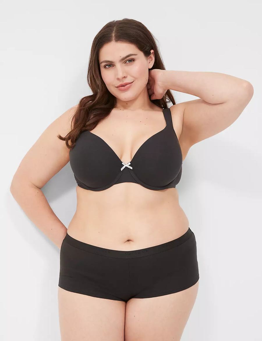 Lane Bryant Cotton Boyshort Women Briefs Black | CVP995NN