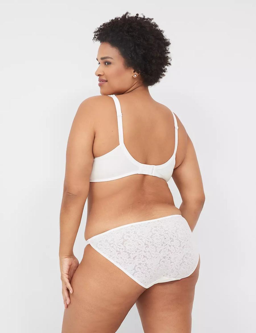 Lane Bryant Cotton Double-String With Lace Back Women Bikini Panty White | LED1313KX