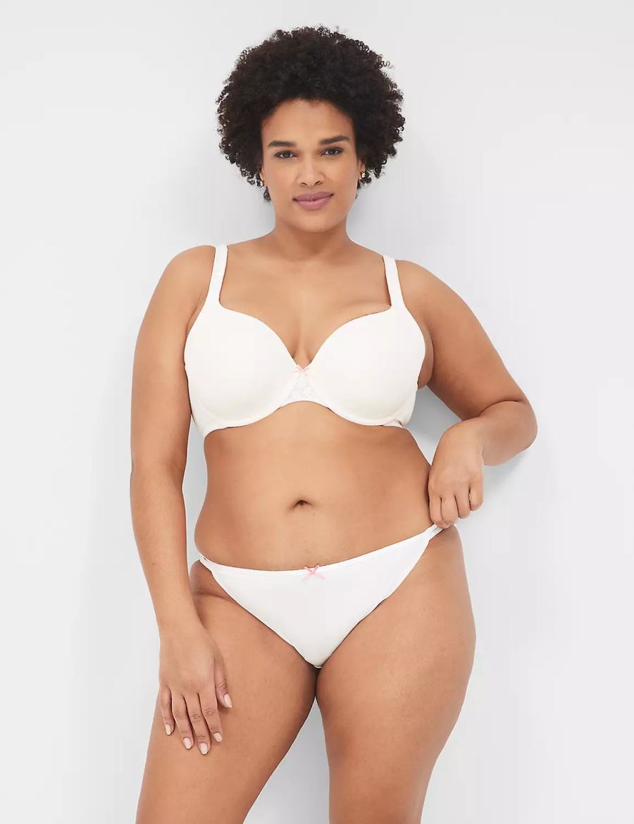 Lane Bryant Cotton Double-String With Lace Back Women Bikini Panty White | LED1313KX