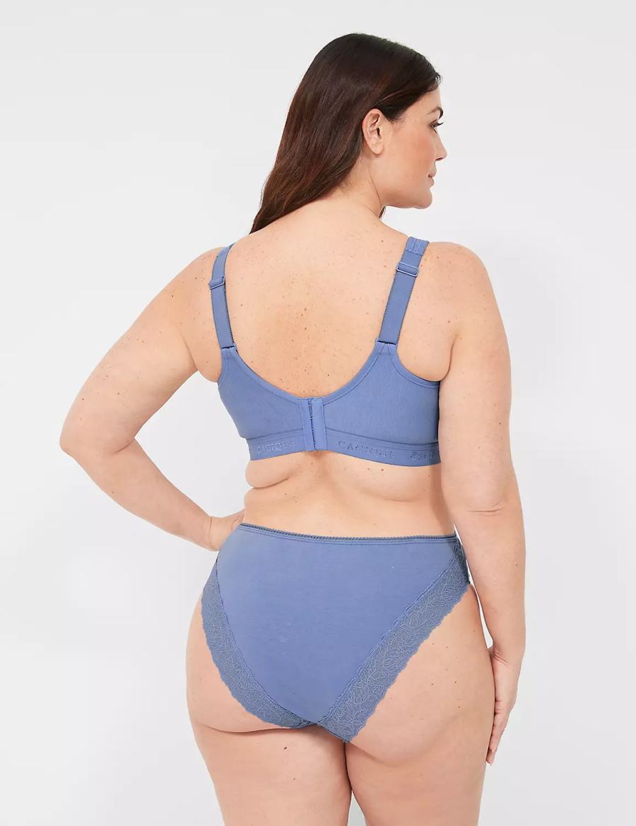 Lane Bryant Cotton French With Stretch Lace Back Women Briefs Blue | OUW3468VG