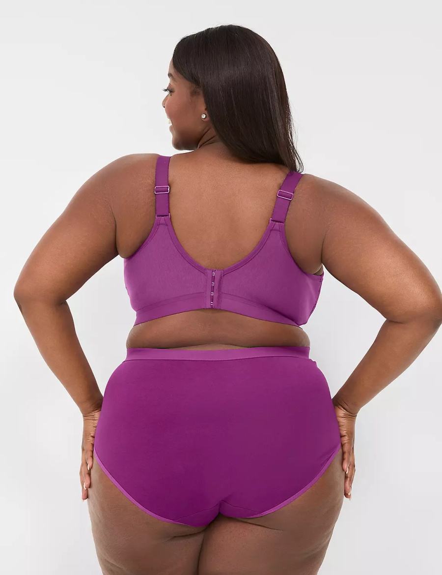 Lane Bryant Cotton Full With Lace Trim Women Briefs Purple | GPN6595IR