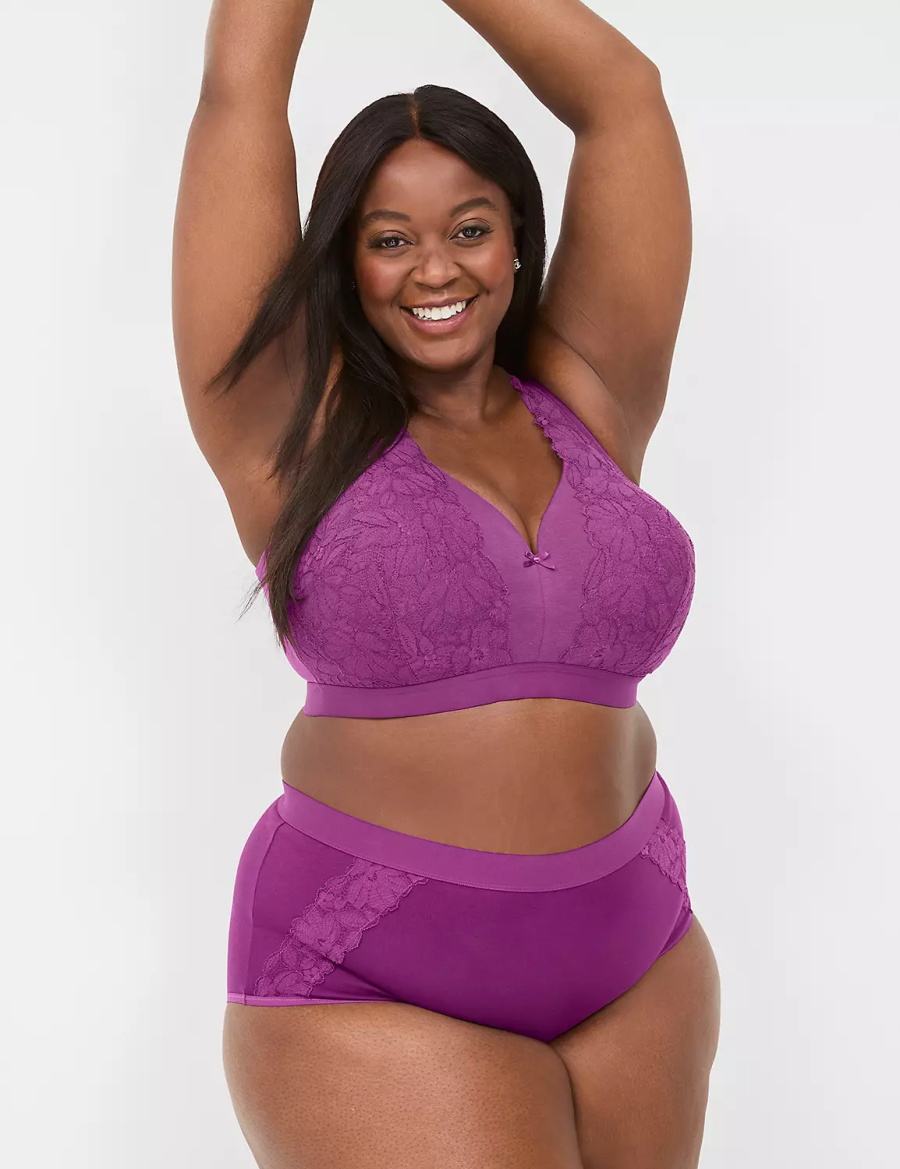 Lane Bryant Cotton Full With Lace Trim Women Briefs Purple | GPN6595IR