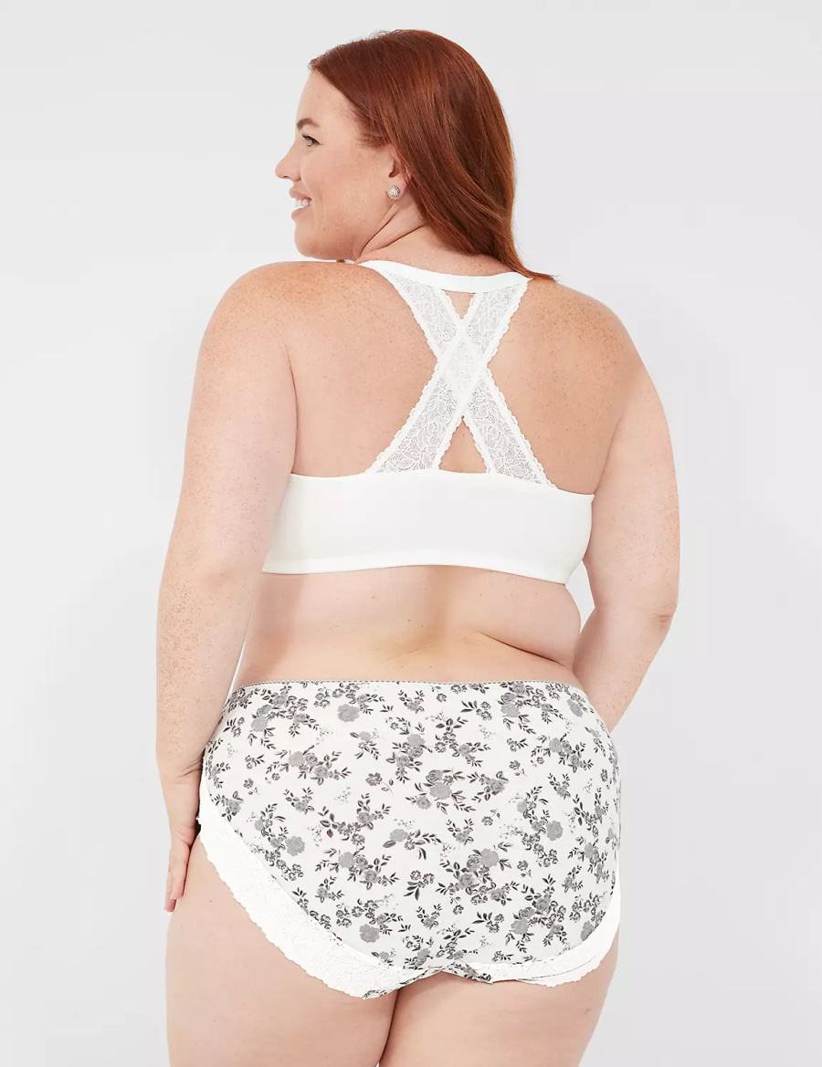 Lane Bryant Cotton High-Leg With Lace Back Women Briefs White Rose | DYB6891CJ