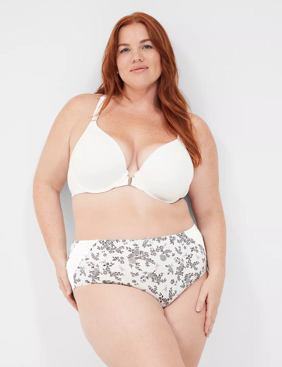 Lane Bryant Cotton High-Leg With Lace Back Women Briefs White Rose | DYB6891CJ