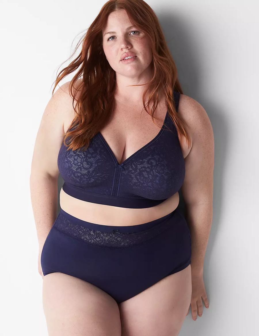 Lane Bryant Cotton High-Leg With Lace Waist Women Briefs Blue | HPT4181JK