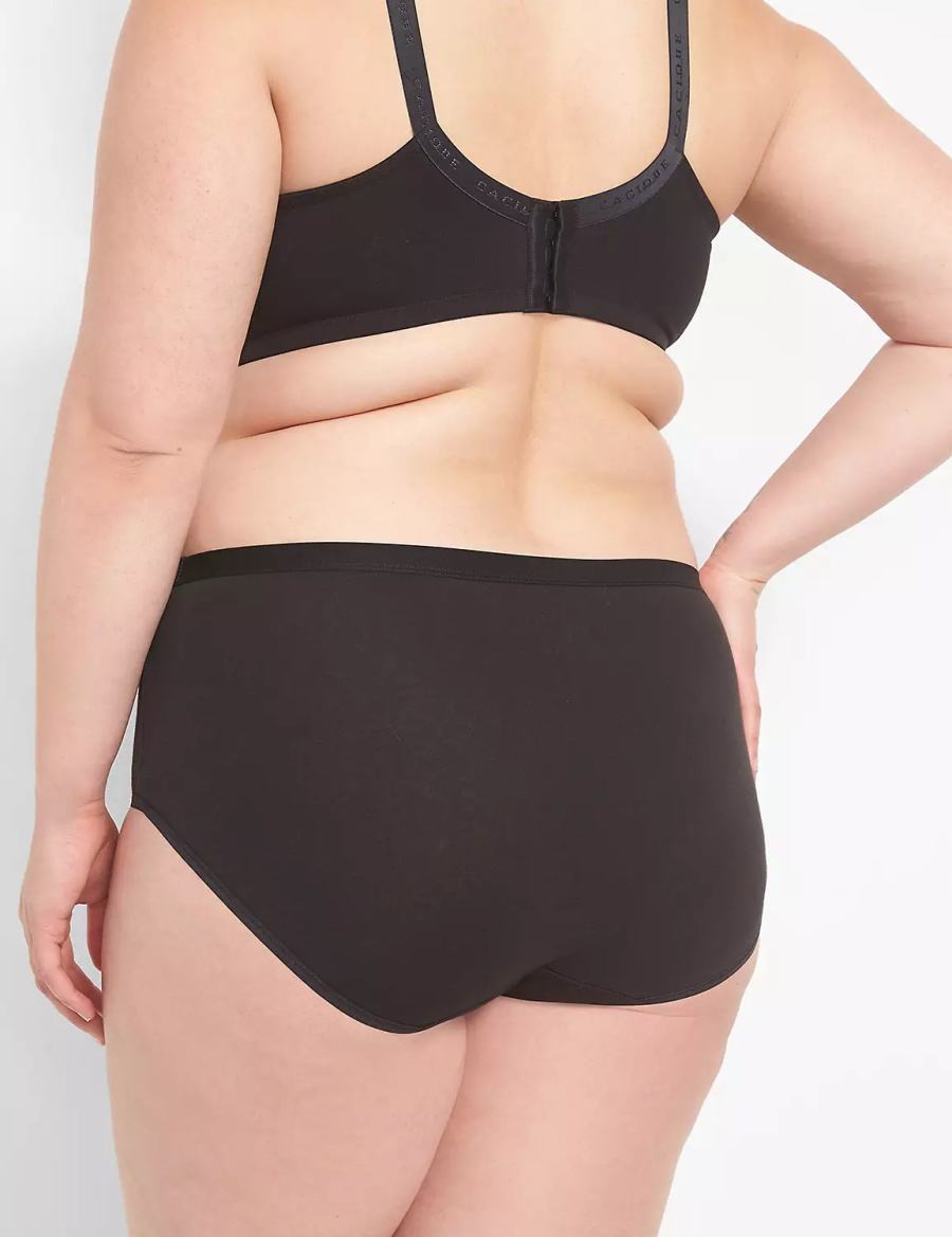 Lane Bryant Cotton High-Leg With Lace Waist Women Briefs Black | SOM42100SF