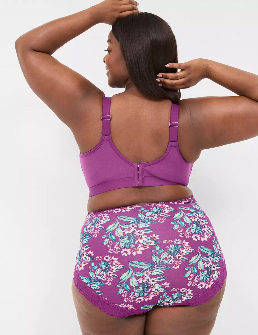 Lane Bryant Cotton High-Waist With Lace Back Women Briefs Purple | JBE3261GD