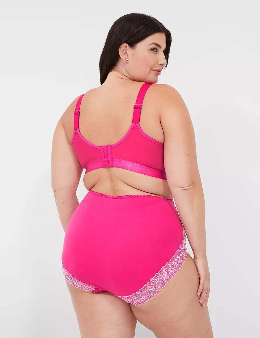 Lane Bryant Cotton High-Waist With Lace Back Women Briefs Dark Fuchsia | AYR499IR