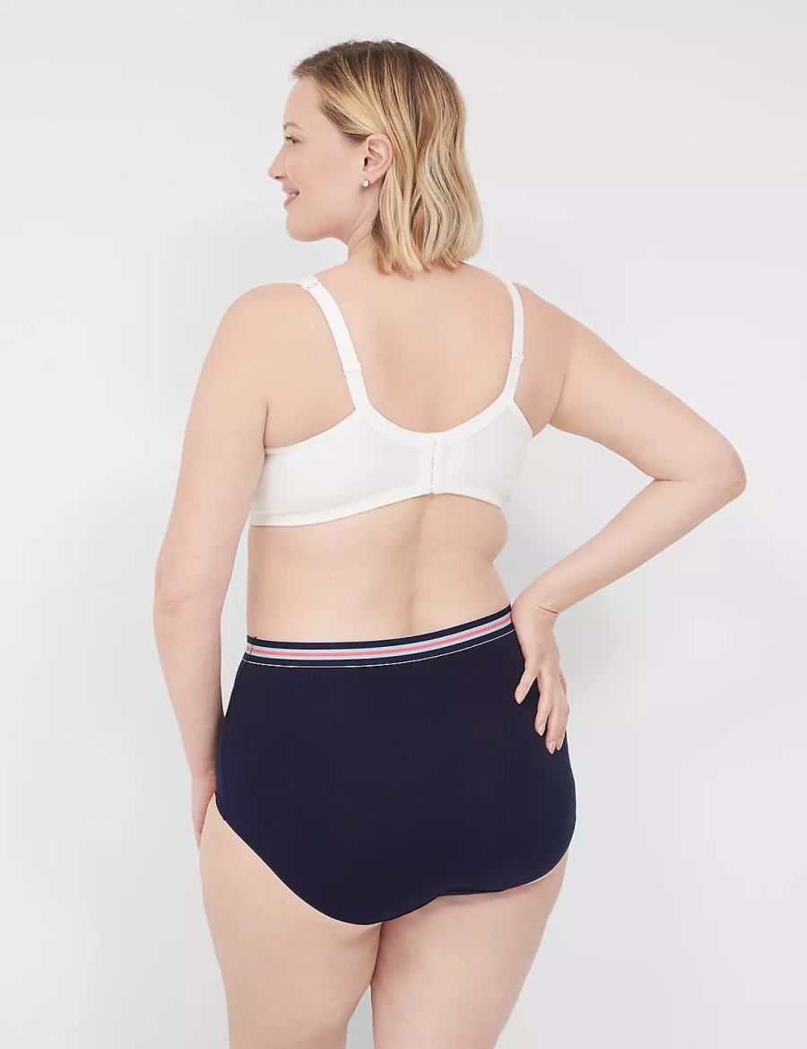 Lane Bryant Cotton High-Waist With Wide Waistband Women Briefs Blue | DLY4329PL