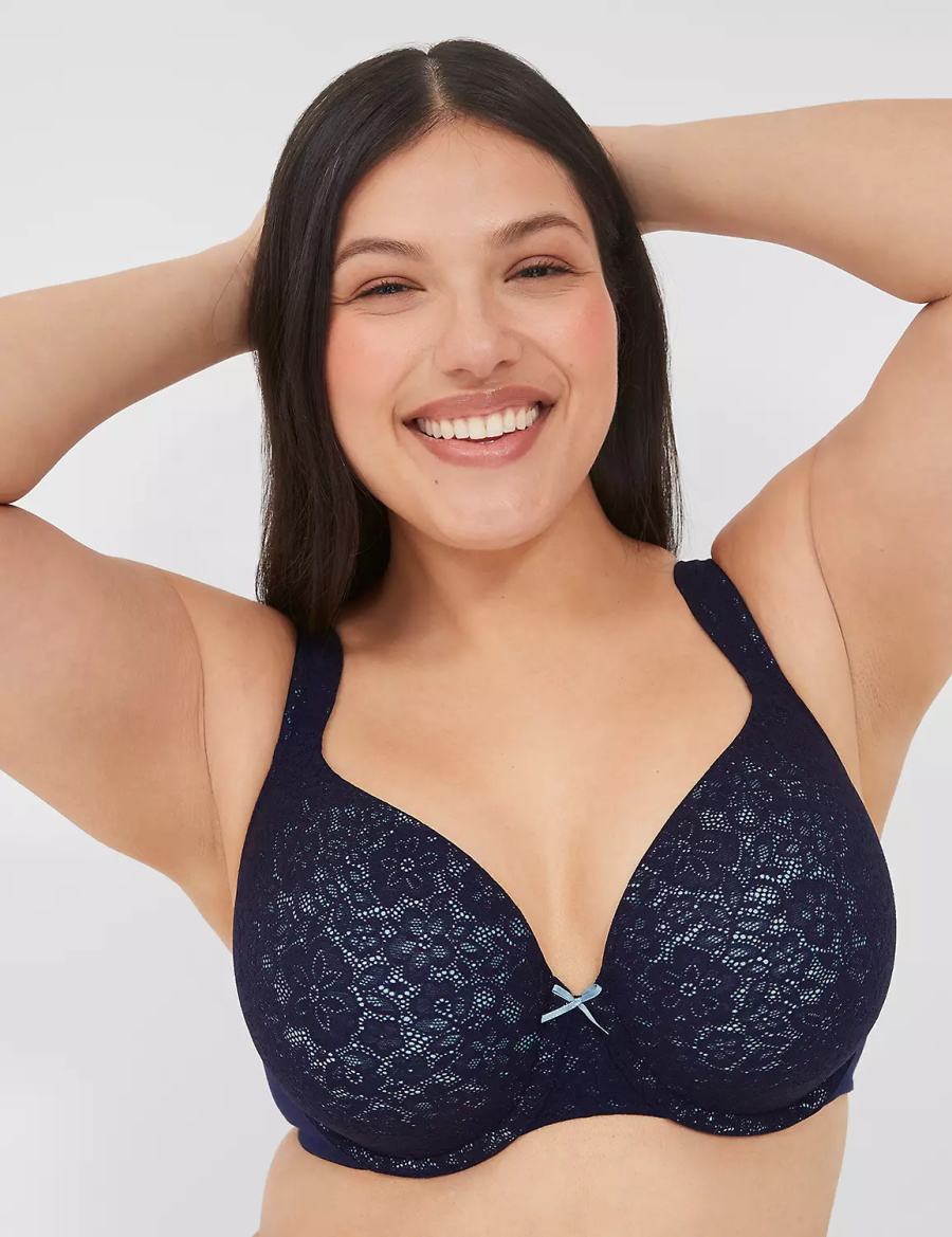 Lane Bryant Cotton Lightly Lined Full Coverage With Lace Women Bralettes Blue | IHQ2120KY