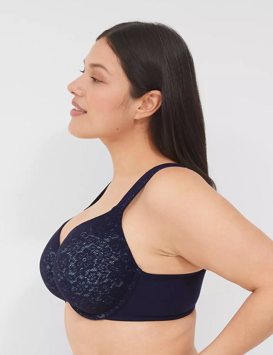 Lane Bryant Cotton Lightly Lined Full Coverage With Lace Women Bralettes Blue | IHQ2120KY