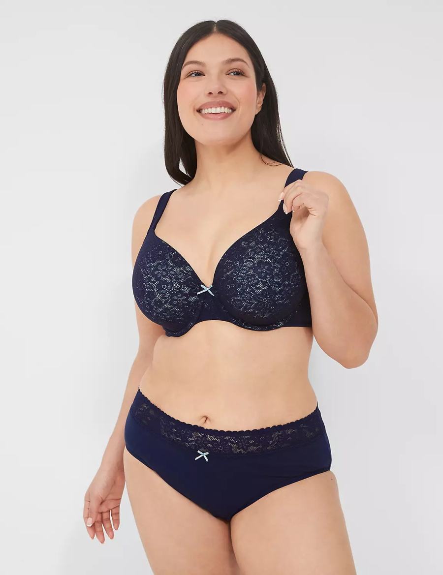 Lane Bryant Cotton Lightly Lined Full Coverage With Lace Women Bralettes Blue | IHQ2120KY