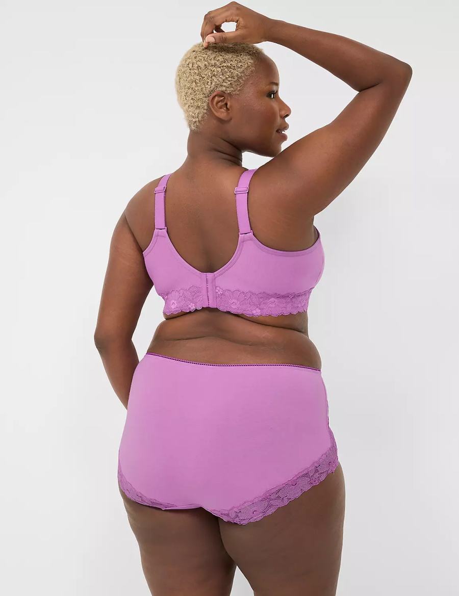 Lane Bryant Cotton No-Wire with Lace Women Unlined Bra Purple | DHK1824EU