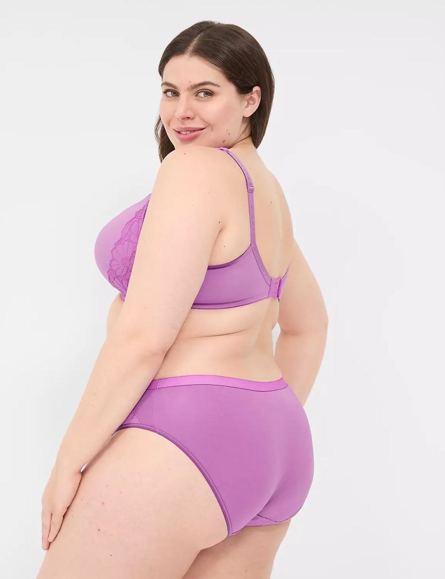 Lane Bryant Cotton With Lace-Trim Women Hipster Panty Purple | OJW4943VM