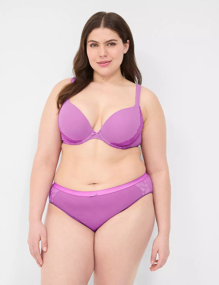 Lane Bryant Cotton With Lace-Trim Women Hipster Panty Purple | OJW4943VM