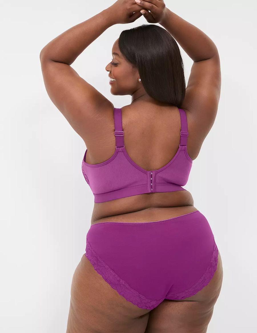 Lane Bryant Cotton With Lace Back Women Hipster Panty Purple | JED5821YF