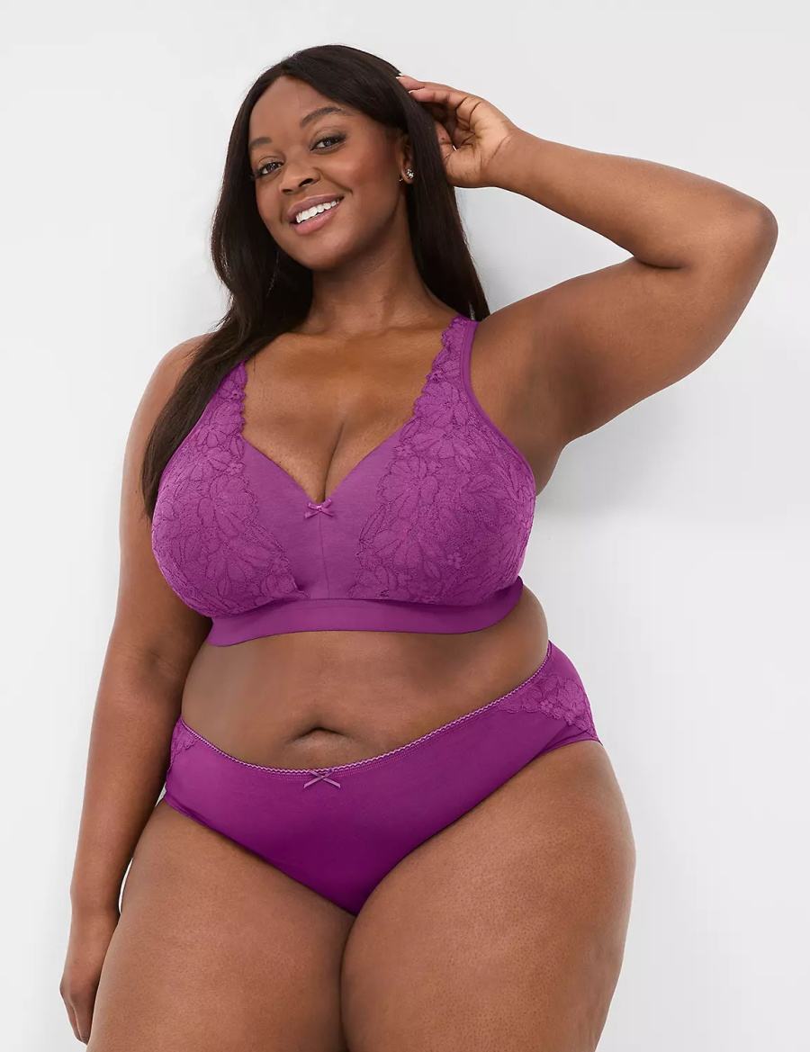 Lane Bryant Cotton With Lace Back Women Hipster Panty Purple | JED5821YF