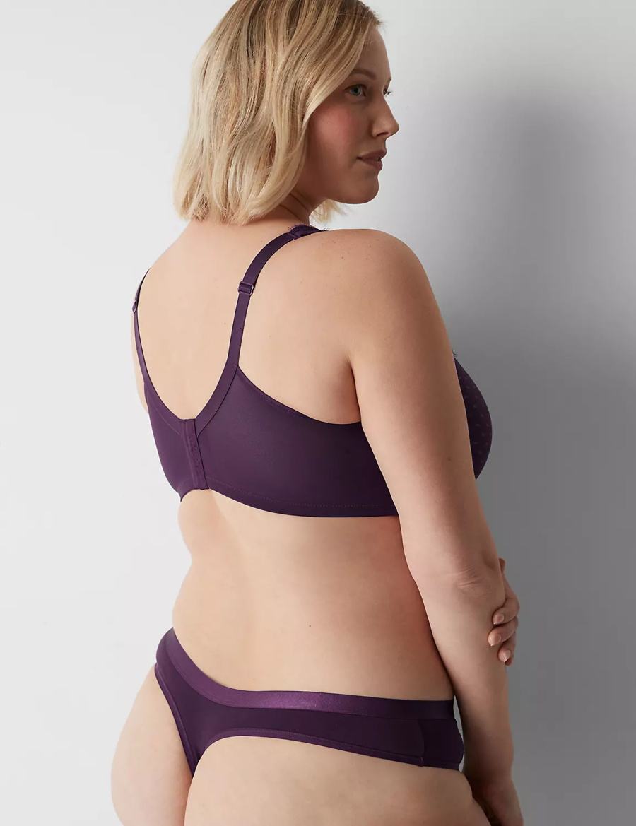 Lane Bryant Cotton With Lace Waist Women Thong Panty Purple | AJZ961MF