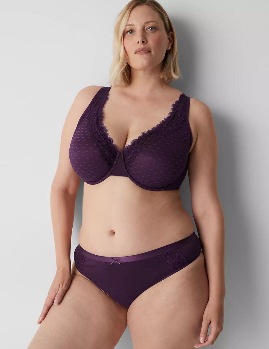 Lane Bryant Cotton With Lace Waist Women Thong Panty Purple | AJZ961MF