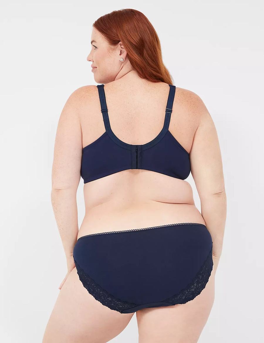 Lane Bryant Cotton with Lace-Trimmed Back Women Hipster Panty Blue | JHR2834YQ