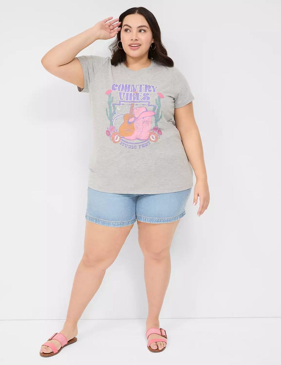 Lane Bryant Country Vibes Graphic Tee Women T Shirts Light Grey | LJF7884UR