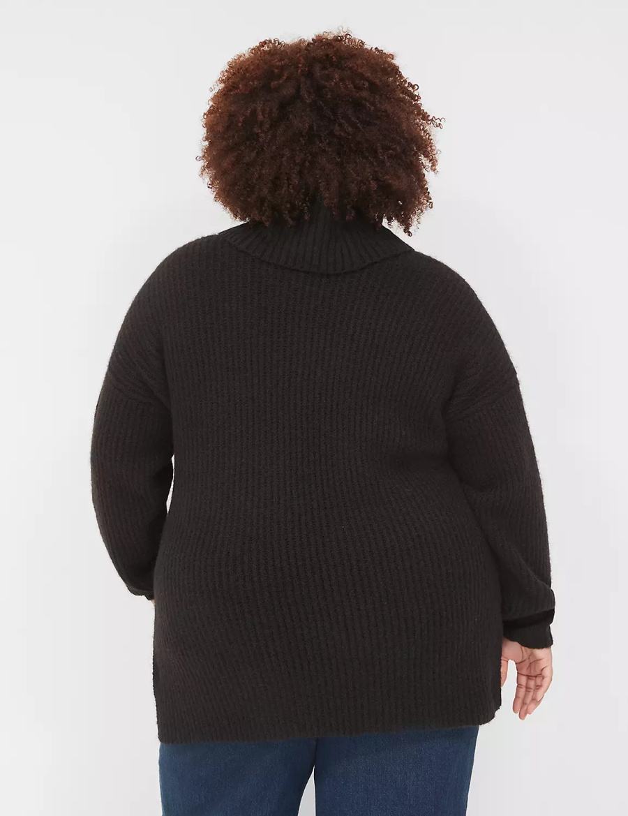 Lane Bryant Cowlneck Ribbed Long Women Sweaters Black | PHS4571IN