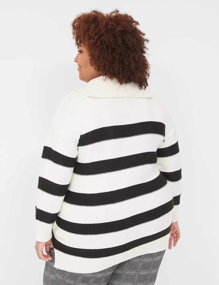 Lane Bryant Cowlneck Stripe Tunic Women Sweaters Cream Black | XGN7036UL