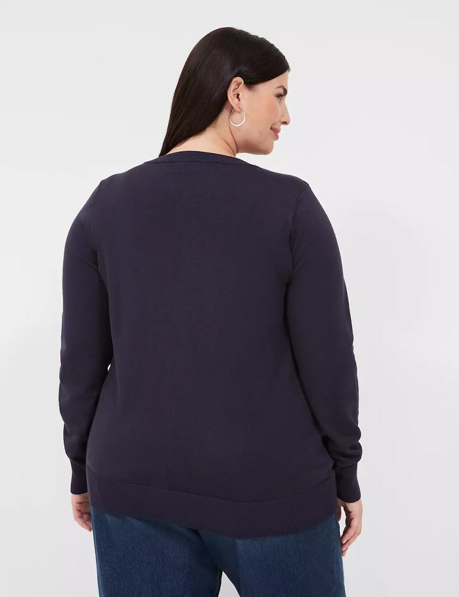 Lane Bryant Crew-Neck Button-Front Women Cardigan Blue | HAU542HQ